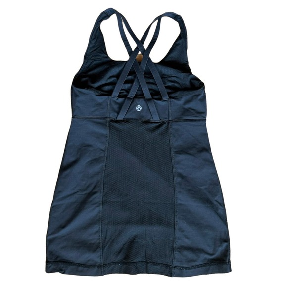 LULULEMON Scoop Neck Tank Top Black Crossover Straps Support Bra Mesh Details 6 - Picture 4 of 4